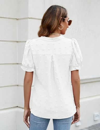 Blooming Jelly Women's Puff Sleeve Chiffon Blouse White