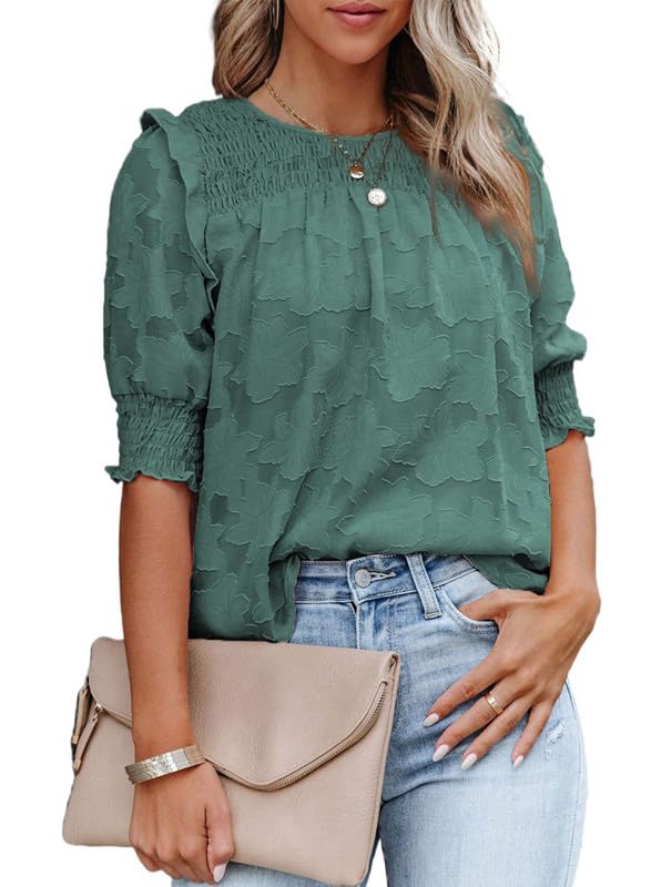 Green Lace Blouses for Women Summer 2024 Casual