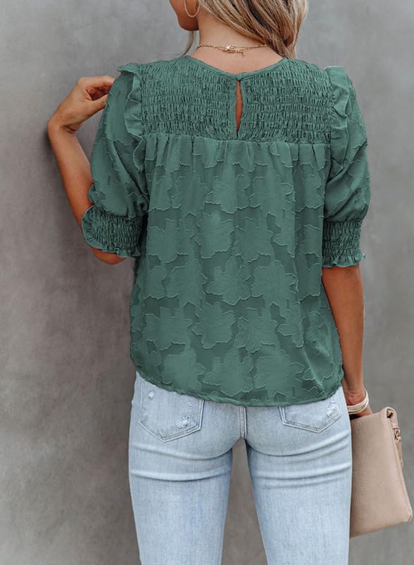 Green Lace Blouses for Women Summer 2024 Casual