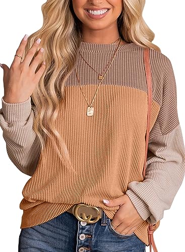 Dokotoo Women's Color Block Knit Sweater - Khaki