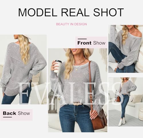EVALESS Striped Sweater Top for Women Fashion Fall