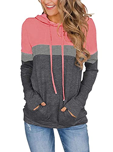 MixShe Women's Pink and Gray Hoodie Sweatshirt, X-Large