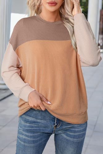 Dokotoo Women's Color Block Knit Sweater - Khaki