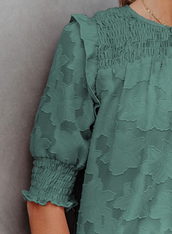 Green Lace Blouses for Women Summer 2024 Casual