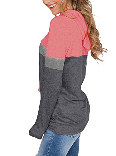 MixShe Women's Pink and Gray Hoodie Sweatshirt, X-Large
