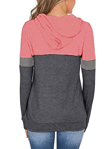 MixShe Women's Pink and Gray Hoodie Sweatshirt, X-Large