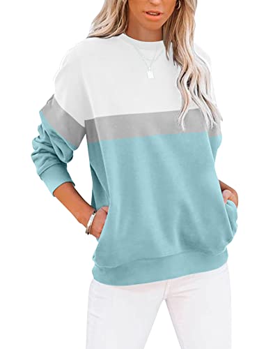 TICTICMIMI Women's Casual Color Block Sweatshirt, Blue