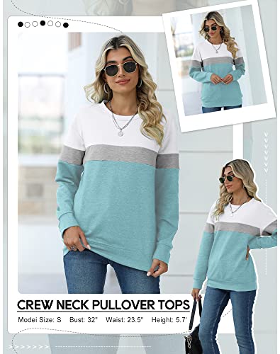 TICTICMIMI Women's Casual Color Block Sweatshirt, Blue