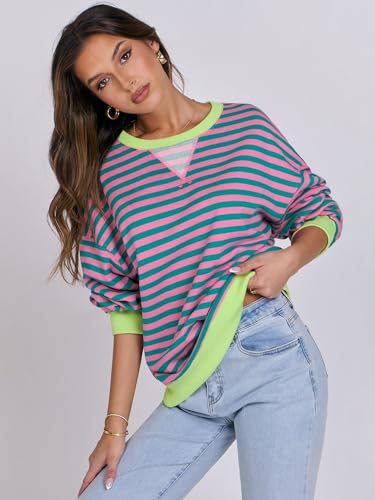 ANRABESS Women Oversized Striped Sweatshirt Pullover Fall Top