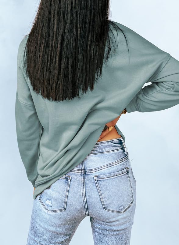Blue Crewneck Sweatshirt with Side Split - 2024 Fashion