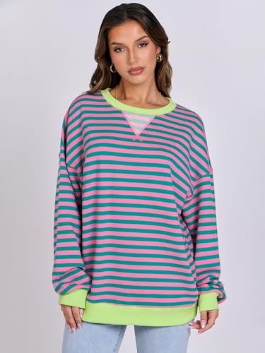 ANRABESS Women Oversized Striped Sweatshirt Pullover Fall Top