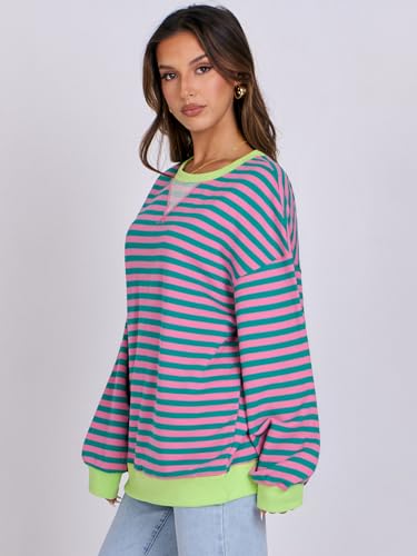 ANRABESS Women Oversized Striped Sweatshirt Pullover Fall Top