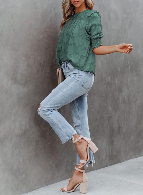 Green Lace Blouses for Women Summer 2024 Casual