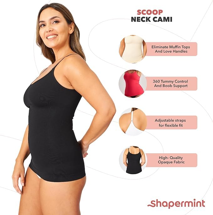 SHAPERMINT High Compression Black Scoop Neck Cami Tank