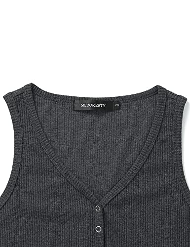 MEROKEETY Sexy V Neck Tank Top, Dark Grey