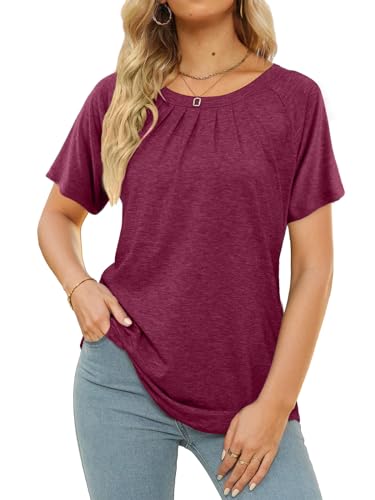 JomeDesign Women's Red Summer Casual Short Sleeve Top