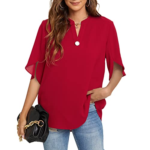 V-Neck Chiffon Dressy Blouse for Women's Summer