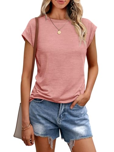 Boat Neck Short Sleeve Cotton Tee in Pink