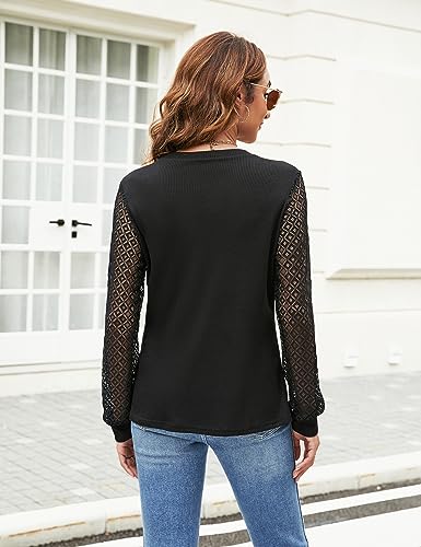 Elegant Black Lace Long Sleeve Work Shirt for Women