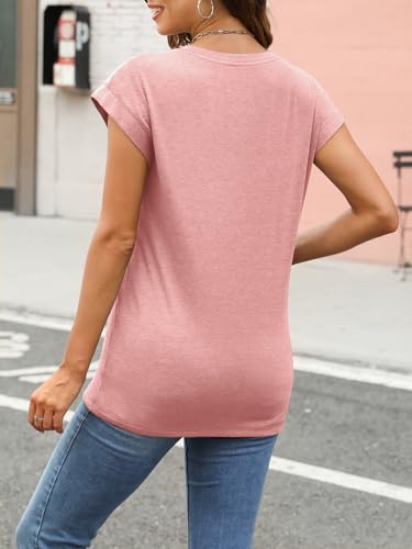 Boat Neck Short Sleeve Cotton Tee in Pink