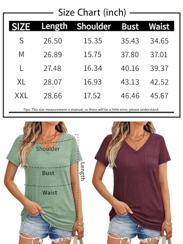 V Neck Loose Fit Casual Summer Tee with Pocket