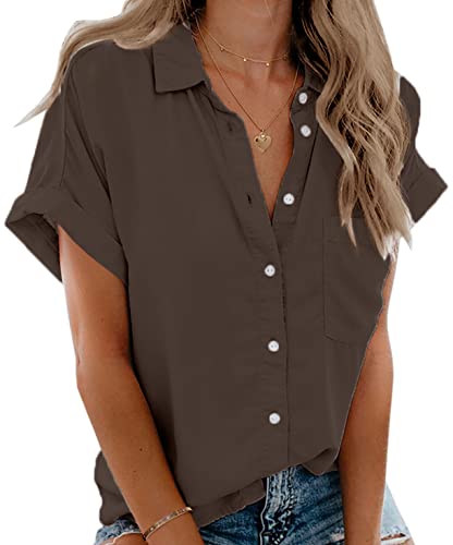 V Neck Collared Button Down Shirt with Pockets