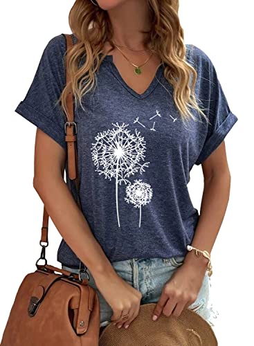 Dandelion Print V-Neck Tee for Women, Size Large