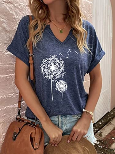 Dandelion Print V-Neck Tee for Women, Size Large
