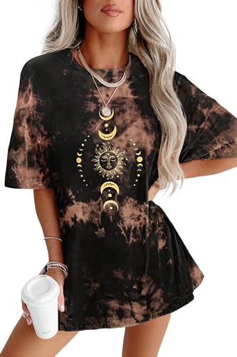 Oversized Women's Casual Short Sleeve Graphic Tee - Black