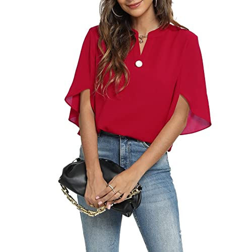 V-Neck Chiffon Dressy Blouse for Women's Summer