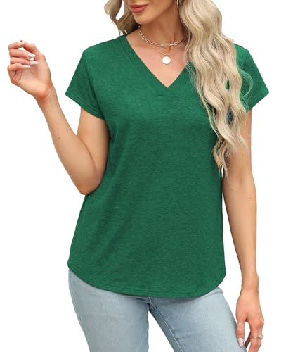 Green V-Neck Loose Summer Tshirts for Women