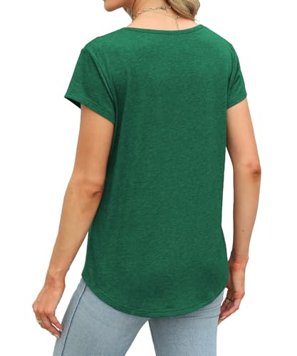 Green V-Neck Loose Summer Tshirts for Women