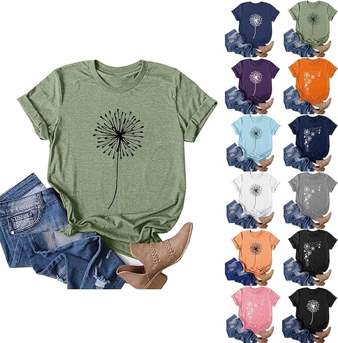 Sunflower Heart Graphic Tee Crew Neck Cute Women's Tshirt