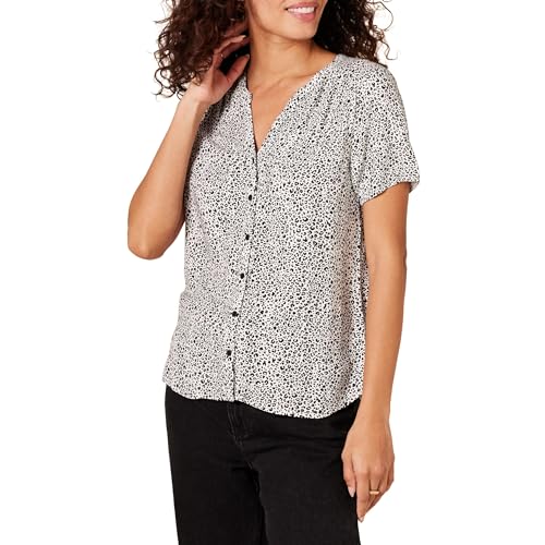 Women's Short-Sleeve Animal Print Blouse - Black/White