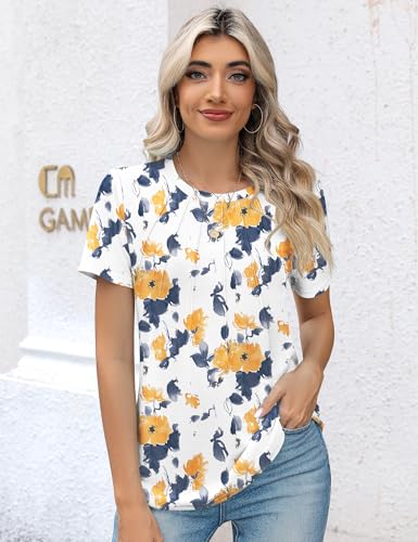 Kistore Women's Yellow Floral Short Sleeve Blouse
