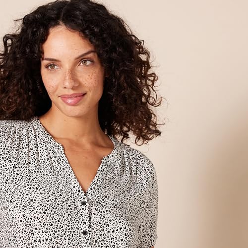 Women's Short-Sleeve Animal Print Blouse - Black/White