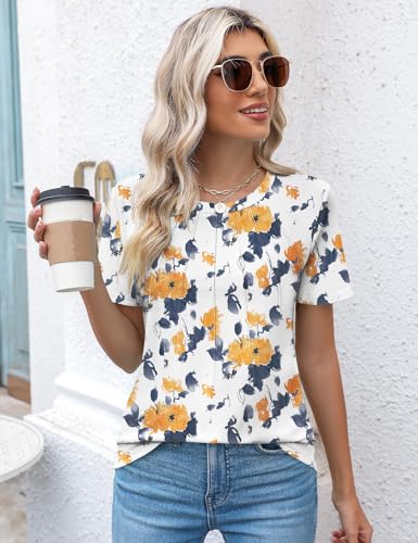 Kistore Women's Yellow Floral Short Sleeve Blouse