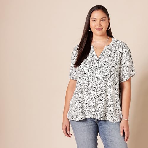 Women's Short-Sleeve Animal Print Blouse - Black/White