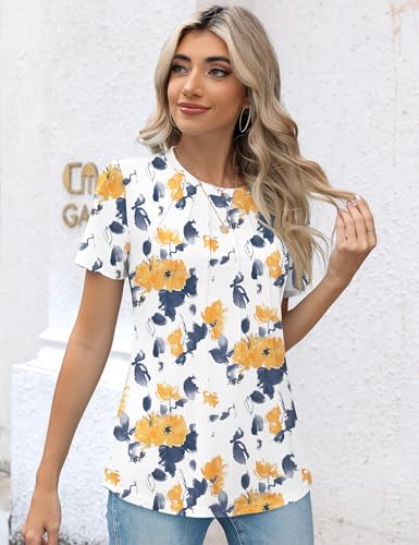 Kistore Women's Yellow Floral Short Sleeve Blouse