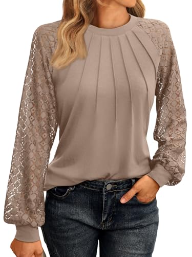 Lace Long Sleeve Blouse - Khaki Y2K Style
