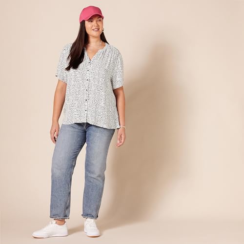 Women's Short-Sleeve Animal Print Blouse - Black/White