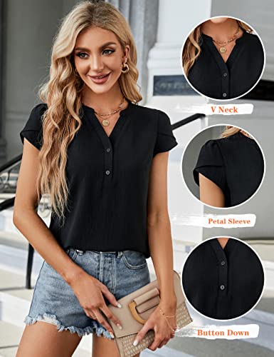 Elegant Black Chiffon Cap Sleeve Work Blouse