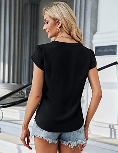 Elegant Black Chiffon Cap Sleeve Work Blouse