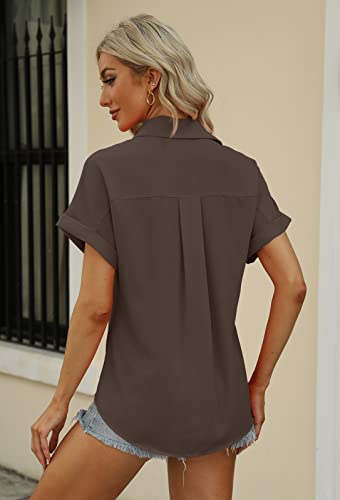 V Neck Collared Button Down Shirt with Pockets