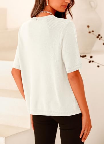 PRETTYGARDEN Women's Casual Summer Knit Blouse - White