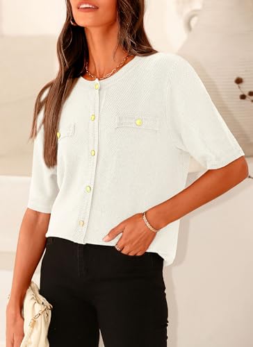 PRETTYGARDEN Women's Casual Summer Knit Blouse - White