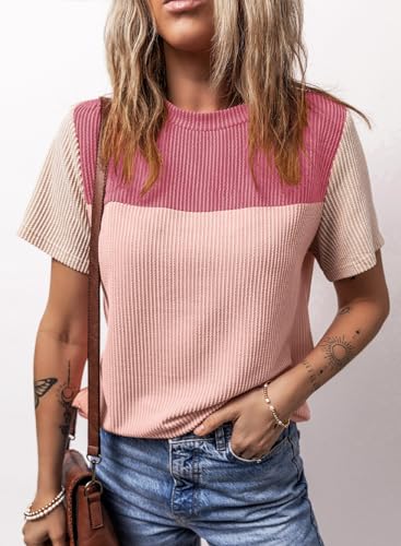 Color Block Crewneck Casual Blouse for Women