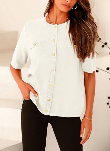 PRETTYGARDEN Women's Casual Summer Knit Blouse - White
