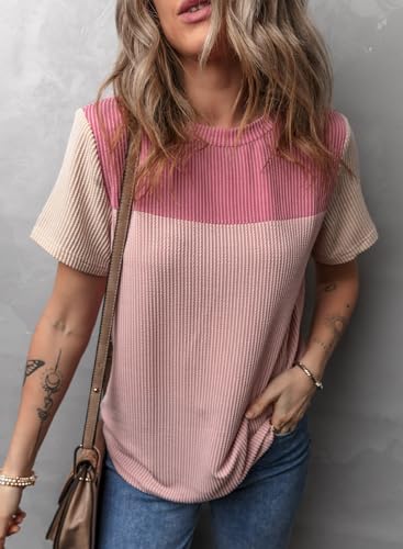 Color Block Crewneck Casual Blouse for Women