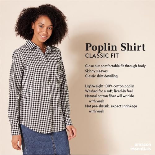 Women's Black White Gingham Button-Down Shirt, X-Large